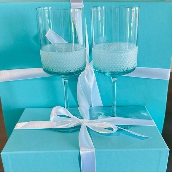 RARE New Blue Diamond Point Glass Wine Set, NOT FLUTES - Picture 1 of 6